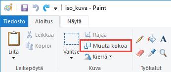 Ongelma korjaantuu valitsemalla Muuta kokoa.