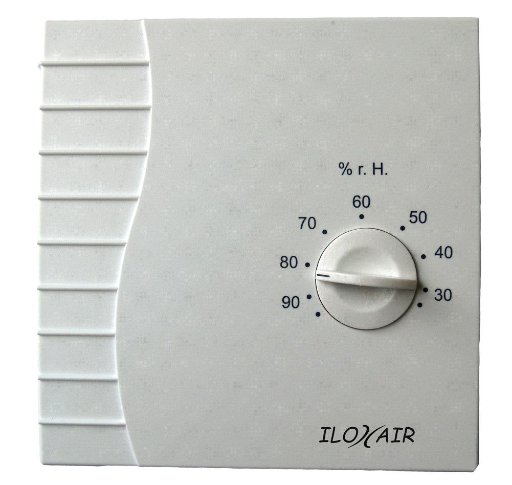Kosteuskytkimen toiminta. Esimerkiksi pesuhuoneeseen asennettu kosteuskytkin tehostaa ilmanvaihtoa kun tilan suhteellinen kosteus nousee yli kytkimestä asetetun arvon.