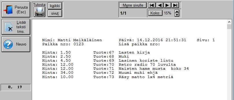 Painikkella Tulosta lista lista