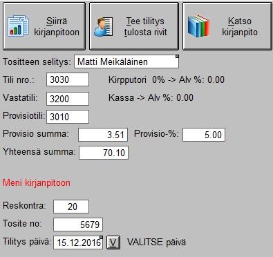 Valitse Asiakas tilitys aukeaa ikkuna.