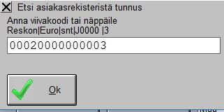 Valitse Numero näppäimet tulee uusi ikkuna johon voi syöttää viivakoodi käsin Valitse tämän