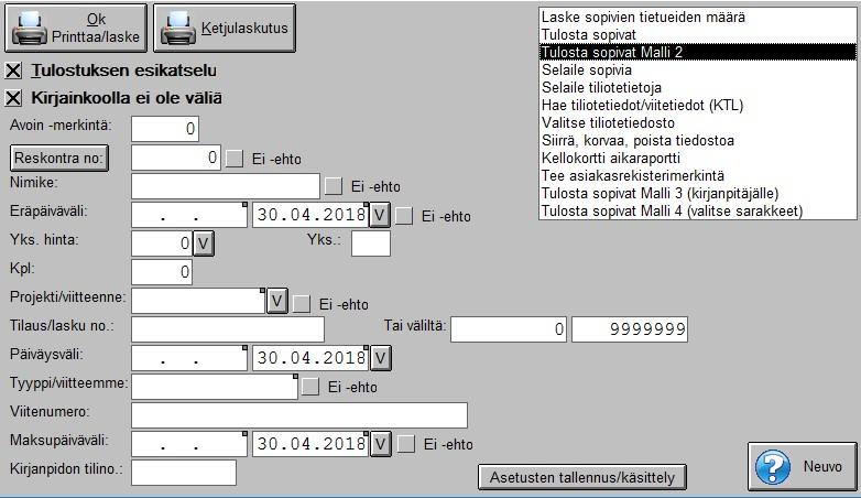 Avaa päävalikosta