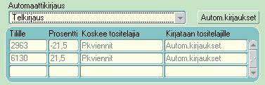 mukaisesti. Prosentin etumerkki määrittää onko kyse Kredit vai Debet viennistä. Kredit viennit merkitään miinus merkillä.