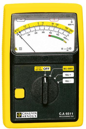 500 V ja 1000 V Analogiset Eristysvastustesterit Analogiset eristysvastustesterit CA6511 & CA6513 CA6511 ja CA6513 -testerit eristysvastuksen sekä jatkuvuuden standardienmukaiseen mittaamiseen.