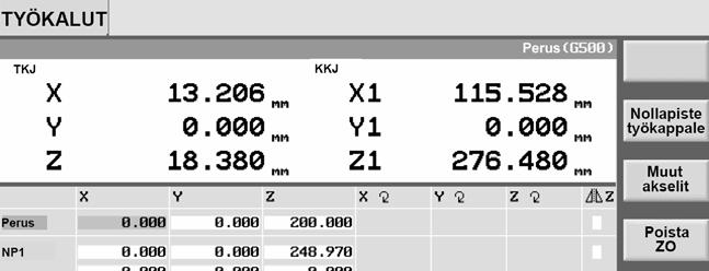 2 01/2008 Koneen asetukset 2.7 Nollapistesiirrot 2 2.7.3 Nollapistesiirtojen luettelo Yksittäiset nollapistesiirrot ja kokonaissiirto näkyvät nollapistesiirtojen luettelossa.