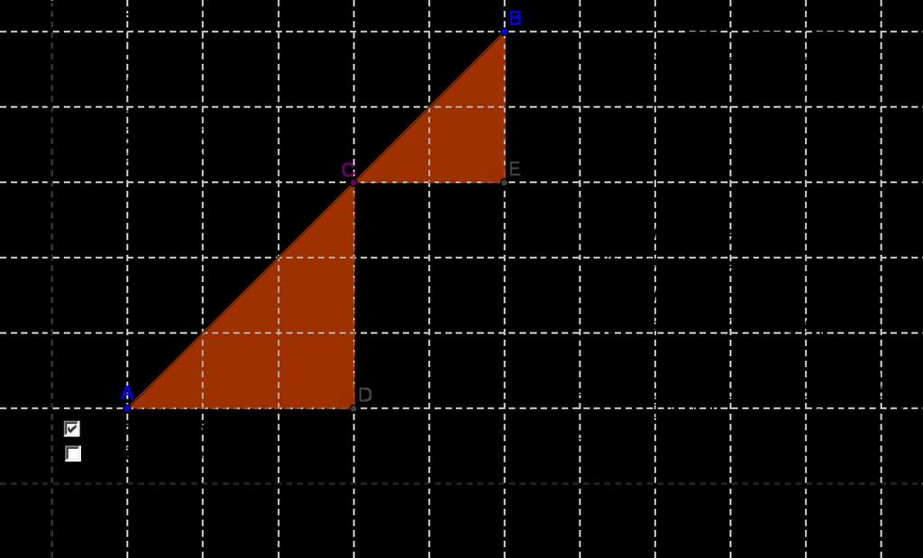 Pisteen C koordinaatit voidaan määrittää yhdenmuotoisten kolmioiden avulla. Käytetään kuvassa 5 näkyviä merkintöjä. Nyt AD = x C x A CE x B x C = AC CB x C x A x B x C = r x C x A = rx B rx C = r.