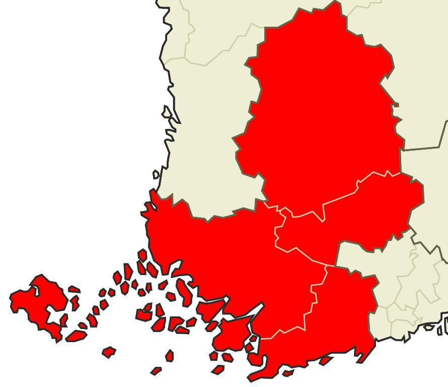 Turun hovioikeus(piiri) Ahvenanmaan käräjäoikeus: Brändö, Eckerö, Finström, Föglö, Geta, Hammarland, Jomala, Kumlinge, Kökar, Lemland, Lumparland, Maarianhamina, Saltvik, Sottunga, Sund, Vårdö.