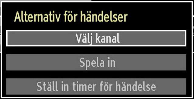Röd knapp (Föreg. dag): Visar programmen för föregående dag. Grön knapp (Nästa dag): Visar programmen för nästa dag. Gul knapp (Zoom): Utökar programinformation.