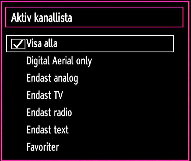 Den valda kanalen har nu flyttats. Radera en kanal Du kan trycka på knappen GRÖN för att tagga/tagga av alla kanaler; knappen GUL för att tagga/tagga av kanal.
