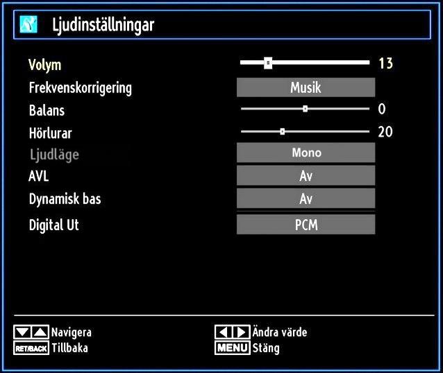 Menyvalen för ljudinställningar Volym: Justera volym. Ljudutjämning: Tryck på OK-knappen för att öppna ljudutjämnarens undermeny. Autoposition: Optimerar automatiskt skärmbilden.