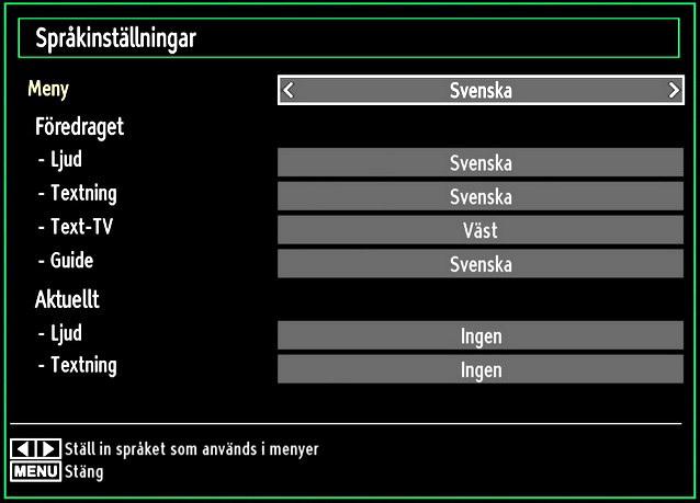 Använda valen i inställningsmeny Tryck på eller -knappen för att markera att menyval. Tryck på OK-knappen för att välja ett alternativ. Tryck på MENU -knappen för att gå ur.