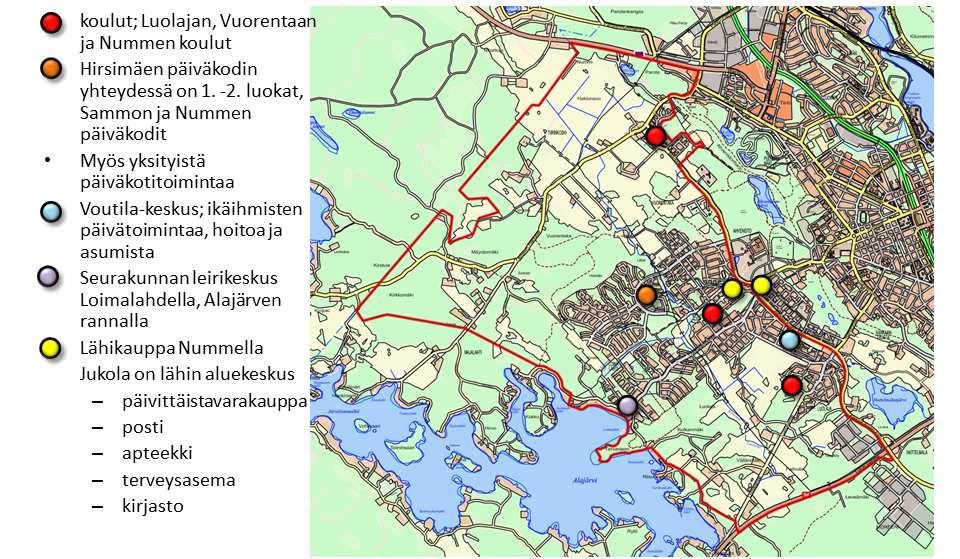 Kuva 4. Palveluiden sijainti suunnittelualueella.