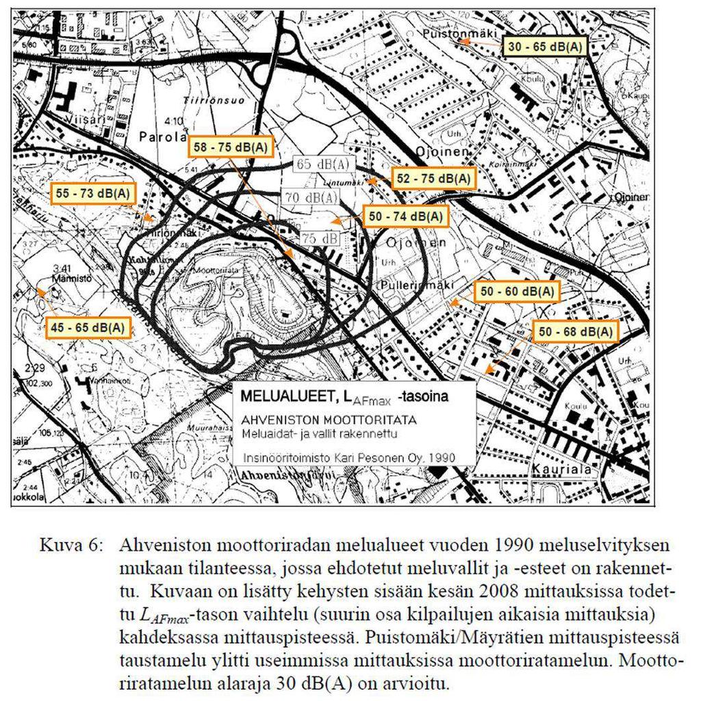 Mittauspisteistä saatiin vuonna 2008 seuraavat tulokset: Mittauspiste päivä Mittauspiste 1 (Radalla rekkaportin meluvallin päällä) Vuorentaa, Haansuontie Vuorentaa, Haansuontie Vuorentaa, Haansuontie