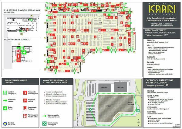 Sivu 11 / 33 3. Rakennuksen turvallisuusjärjestelyt 3.1. Turvallisuuskartat Turvallisuuskartat ovat opastepiirustuksia, joihin on merkitty hätätilanneohjeiden lisäksi turvallisuuteen liittyviä tietoja.