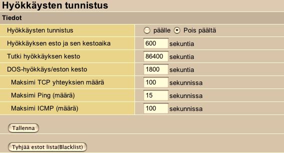 4.5.4.3 Hyökkäysten tunnistus Jos laitteen toiminto on