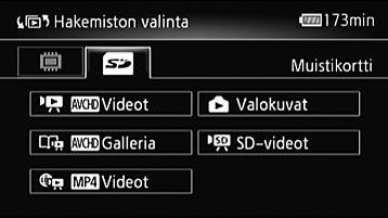 [Hakemiston valinta] -ruutu: toistettavan sisällön valinta Voit valita [G Hakemiston valinta] -näytöltä toistettavan sisällön (esim. alkuperäiset otokset päivämäärän tai tarinan mukaan tai valokuvat).