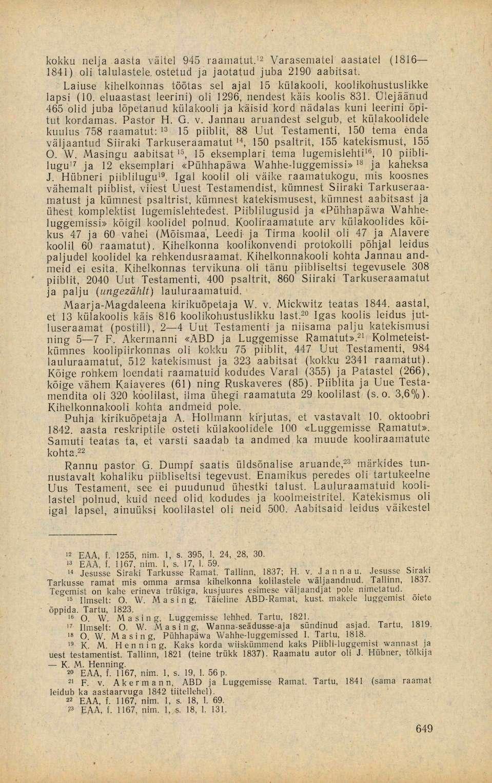 kokku nelja aasta väitel 945 raamatut.' 2 Varasematel aastatel (1816 1841) oli talulastele, ostetud ja jaotatud juba 2190 aabitsat.