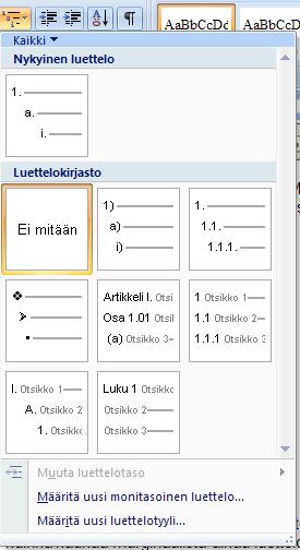 ) Kun teksti on valmis ja otsikot merkitty tyyliltään otsikoiksi, voit tehdä sisällysluettelon.