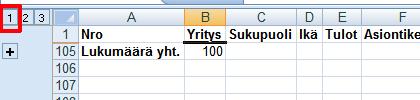 Katsotaan seuraavaksi, mitä merkitystä noilla vasemman yläreunan 1, 2, ja 3 painikkeilla on. Klikkaa painiketta 1.