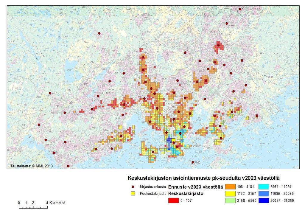 5.6.2014 Gispositio Oy Simuloinnin asiointivirtaennuste Simuloinnin tuottama alueellinen asiointivirta ennuste on muodostettu julkisen liikenteen saavutettavuuden mukaan.