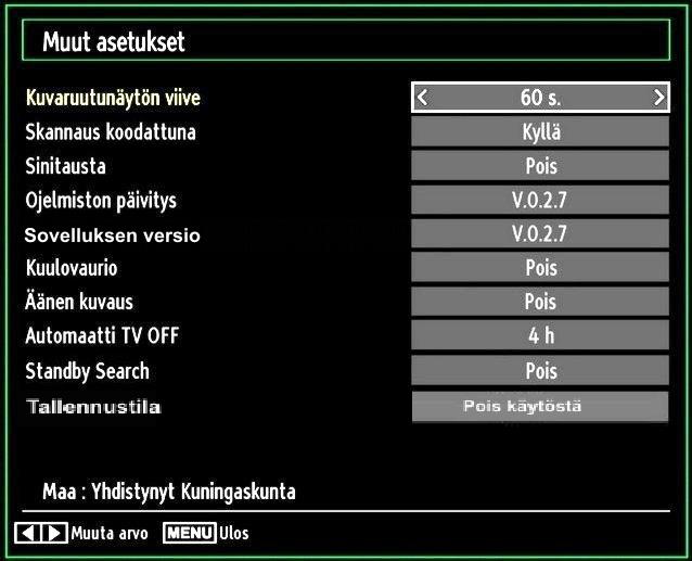 Valitse Lähteet Asetukset-valikossa ja paina OKpainiketta. Paina tai painikkeita lähteen valitsemiseksi. Käytä tai painike valitun lähteen mahdollistamiseksi tai lamauttamiseksi.