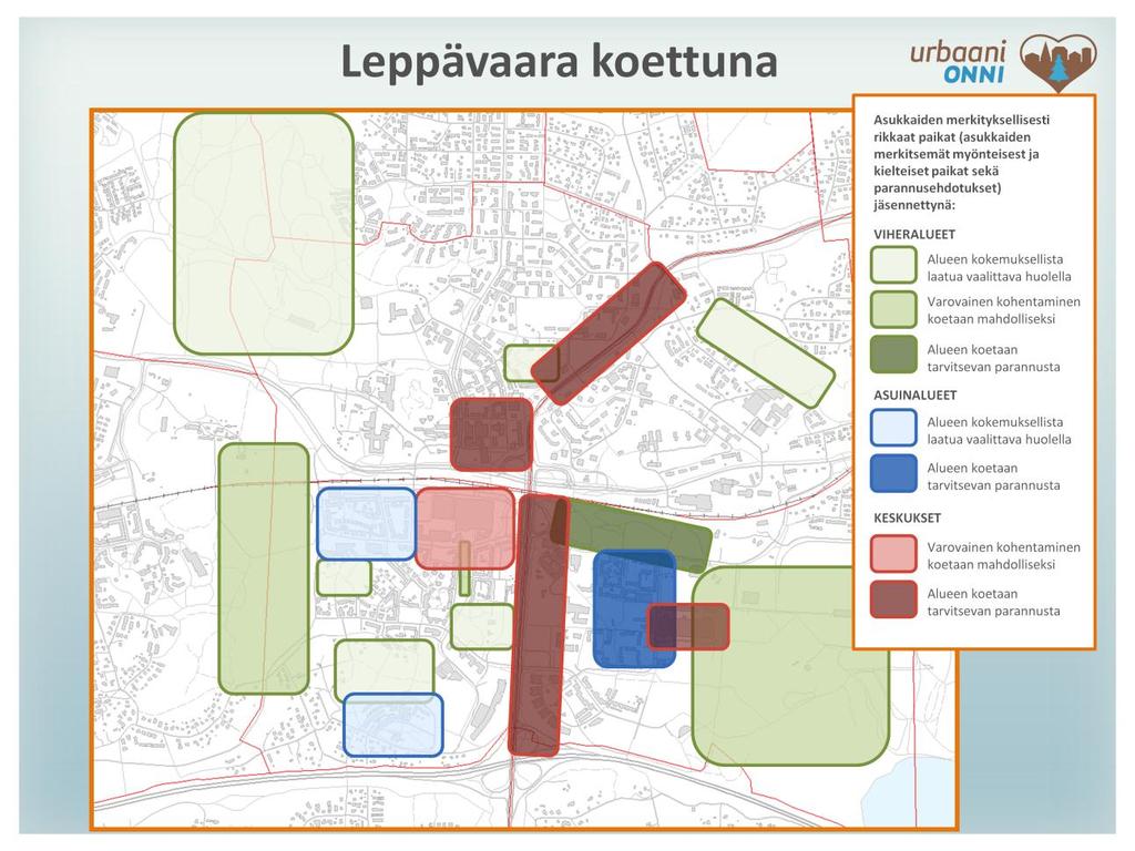 Seuraava yhteenveto Leppävaarasta perustuu kerättyyn, runsaasti kokemuksellista laatua kuvaavaan paikkatietoaineistoon.