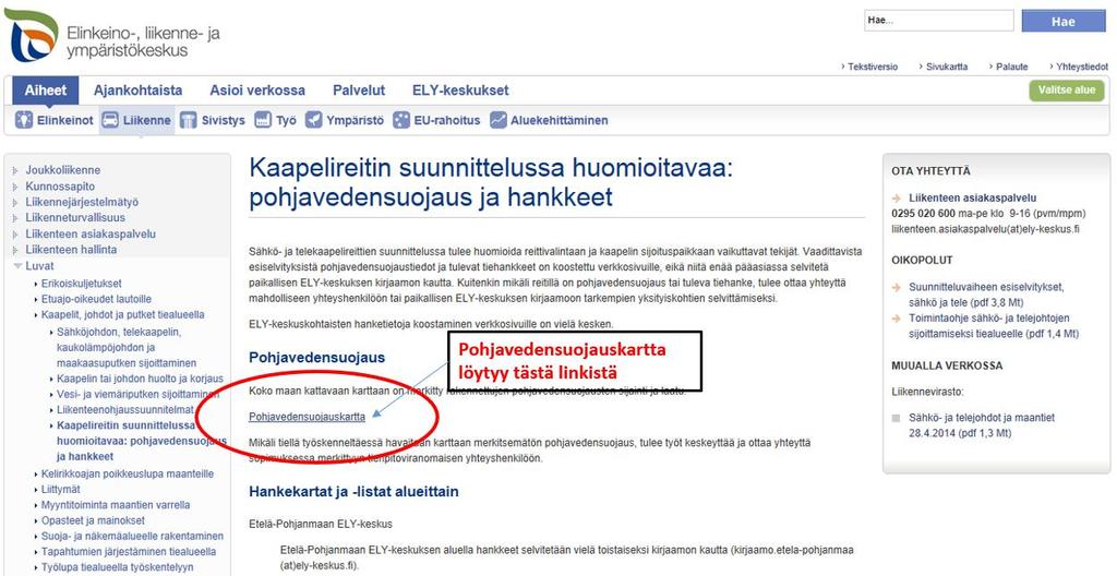 Kaapelireitin suunnittelussa huomioitavaa -sivu http://www.ely-keskus.