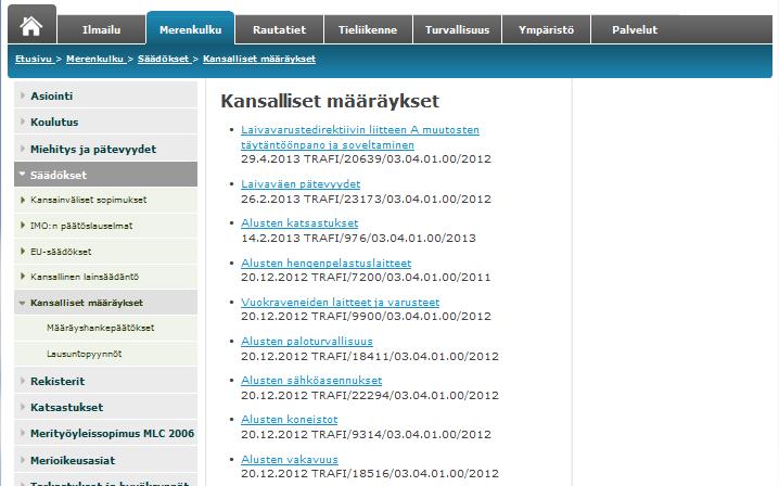 Merenkulun säädökset Trafi määräykset 7.