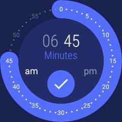 Jos käytät 12 tunnin kelloa, valitse am tai pm napauttamalla. 3. Siirry minuuttien valintaan napauttamalla ympyrän keskellä olevia minuutteja. 4. Valitse haluamasi minuutit minuuttiympyrästä.