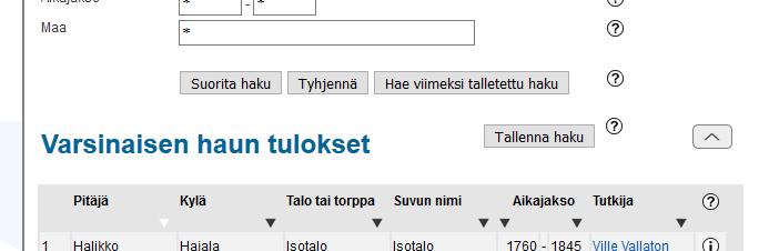 Hakutoiminto 2/2 Jos tarvitset usein yhtä ja samaa hakua, voit tallettaa tekemäsi haun järjestelmän muistiin ja kutsua sitä yhdellä klikkauksella koska tahansa uudelleen.