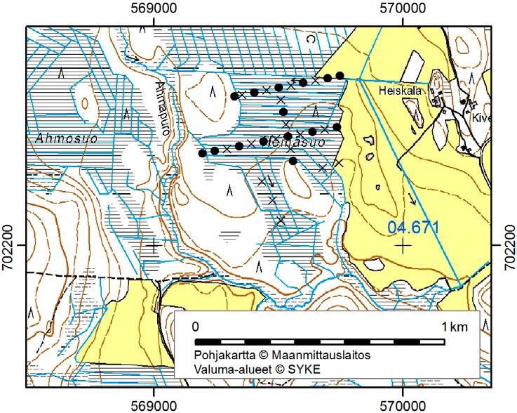 40. Heinäsuo Heinäsuo (x = 7022,5, y = 5696,0) sijaitsee 20 km linnuntietä Nilsiän keskustasta koilliseen. Suon ympäristö on karkeaa ja hienoa hietaa sekä hiekkamoreenia. Paikoitellen on myös hiesua.