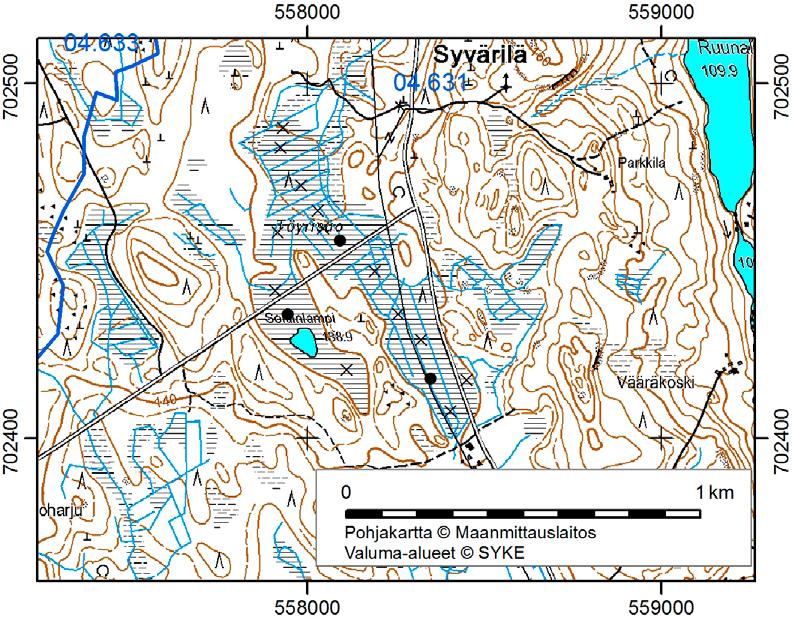 46. Töyrisuo Töyrisuo (x = 7024,6, y = 5579,6) sijaitsee 17 km linnuntietä Nilsiän keskustasta pohjoiseen hiekkamoreeniympäristössä.