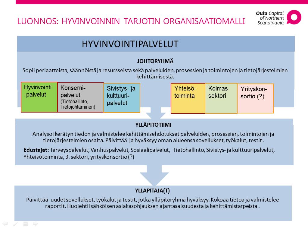 9 Kuva 4. Luonnos Hyvinvoinnin tarjottimen organisaatiomallista On huomattava, että hallintamallia ja siihen liittyvää organisaatiomallia ei ole olemassa tätä määritystä kirjoitettaessa.