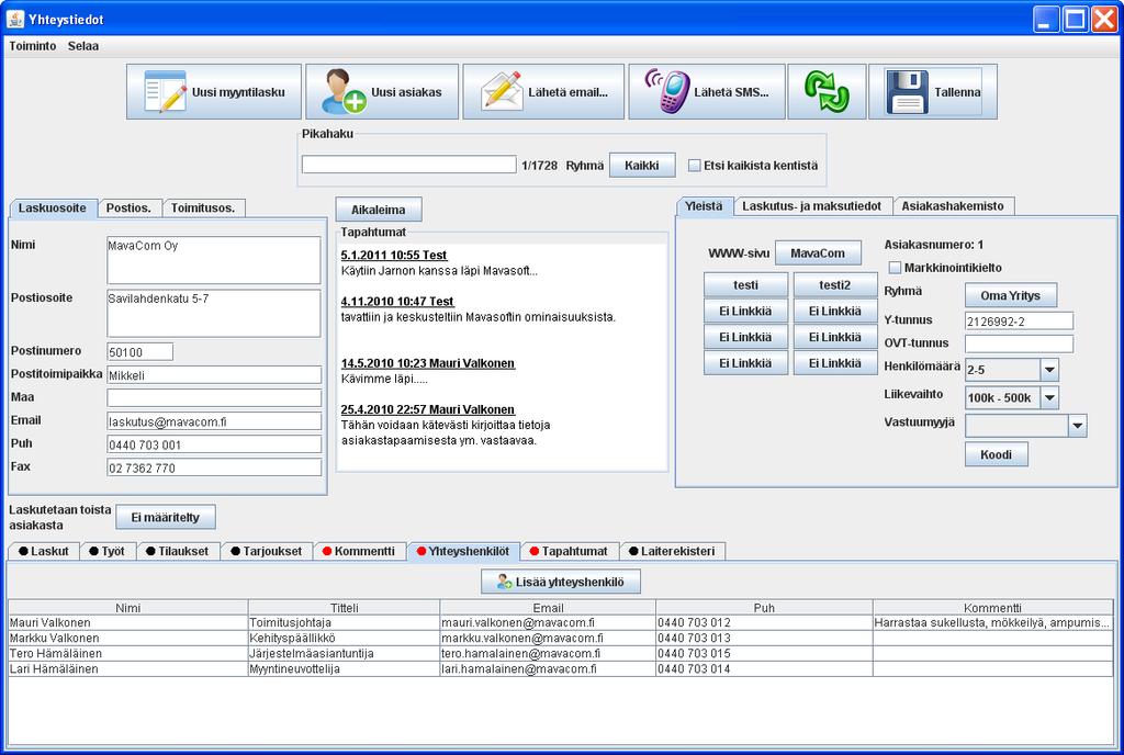 Ver. 3.0 KÄYTTÖOHJE MavaSoft-kayttoohje.docx Sivu 23/48 CRM CRM eli asiakashallinta löytyy painkkeen Asiakkaat alta, jos moduuli on hankittuna ja käyttäjälle on siihen määritelty oikeudet.