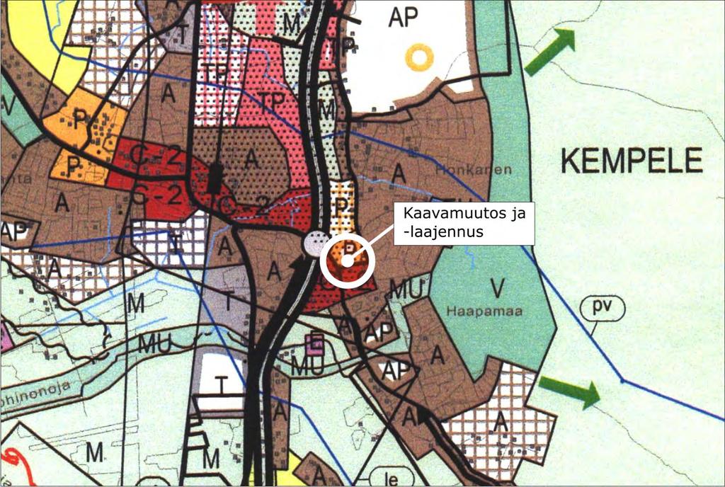 6 Oulun seudun yleiskaavassa 2020 Honkasen palvelukeskittymän alue on kuntakeskuksen keskustatoimintojen aluetta (C-2) sekä palvelujen ja hallinnon aluetta (P).