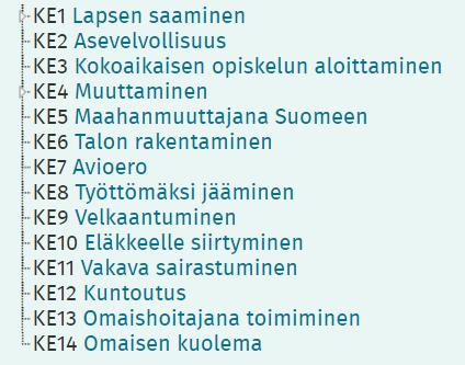 Tilanneluokat Vapaaehtoinen tieto Tilanteet tarkoittavat lyhytkestoista, suhteellisen suurta käyttäjäryhmää koskettava muutoksen ajanjaksoa, jossa asiakas tarvitsee erityistä tukea ja jossa on