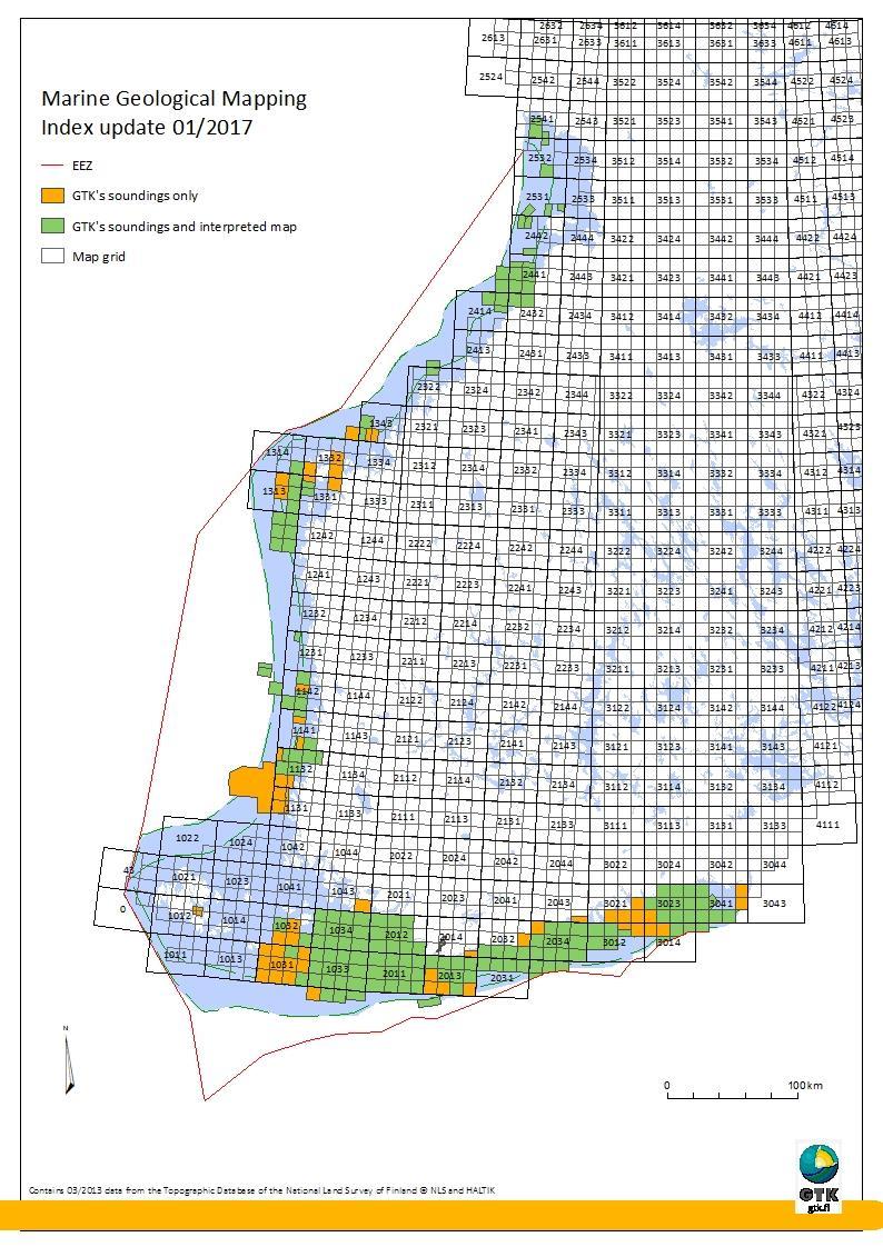 Tavoite/toimenpide Vastuutaho Toteutuminen Merenpohjan geologinen kartoitus 500 km 2. GTK Toteutui lähes suunnitellusti.