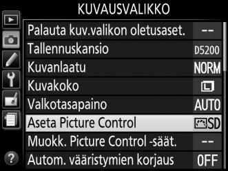 Picture Control -säätimien muokkaaminen Valmiita tai mukautettuja Picture Control -säätimiä (0 90) voi muokata kuvausohjelman tai halutun lopputuloksen mukaan.