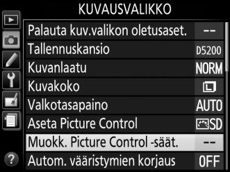 Mukautettujen Picture Control -säädinten luominen Kameran mukana toimitetuista Picture Control -säätimistä voi