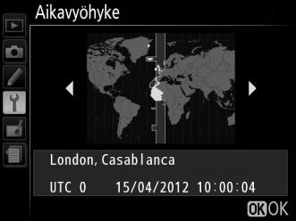 Vaihtoehto Kuvaus Valitse aikavyöhyke. Kameran kello asetetaan automaattisesti uuden aikavyöhykkeen aikaan.