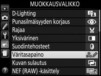 Muokattujen kopioiden luominen Muokatun kopion luominen: 1 Näytä muokkausvaihtoehdot. Korosta haluamasi muokkausvalikon kohta ja paina 2. 2 Valitse kuva. Korosta kuva ja paina J.