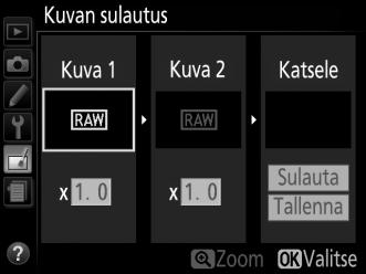 Luo NEF (RAW) -kopio valitsemalla kuvanlaaduksi NEF (RAW). + 1 Valitse Kuvan sulautus.