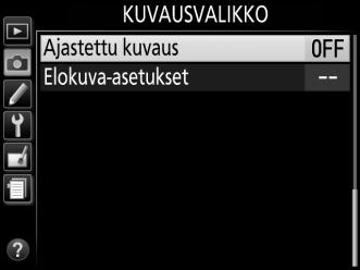 Ajastettu kuvaus Kamera voi ottaa valokuvia automaattisesti esiasetetuin aikavälein.