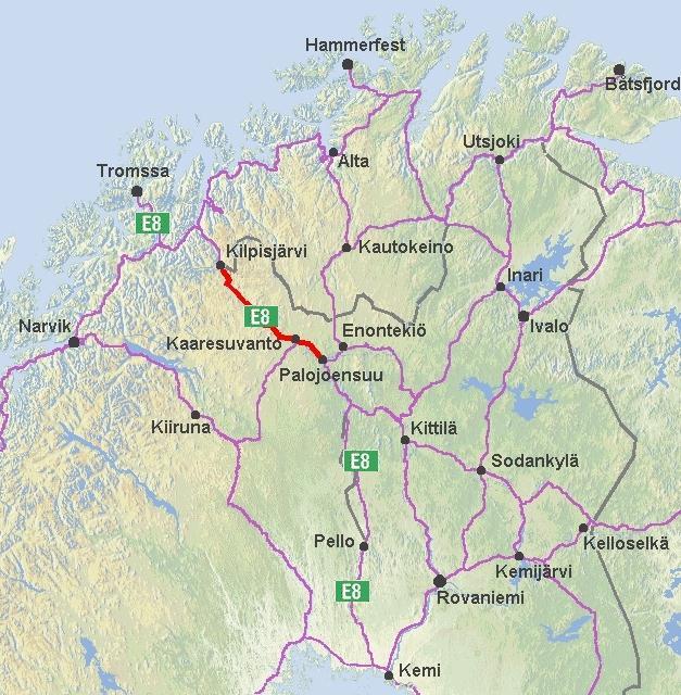 Vt 21 Palojoensuu-Kilpisjärvi (155 km) Vt 21 osa E8