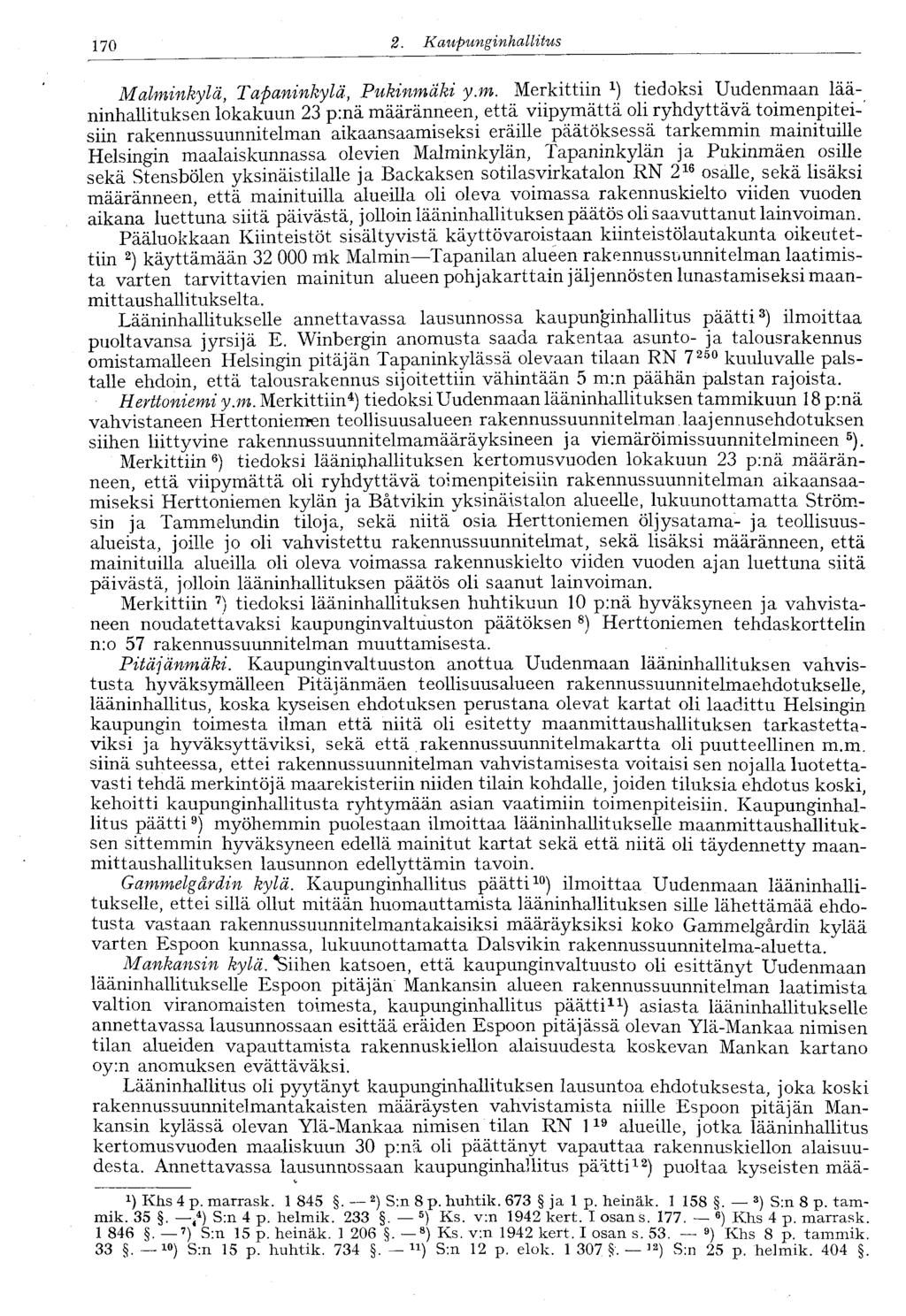 122 2.. Kaupunginhallitus 170 Malmi