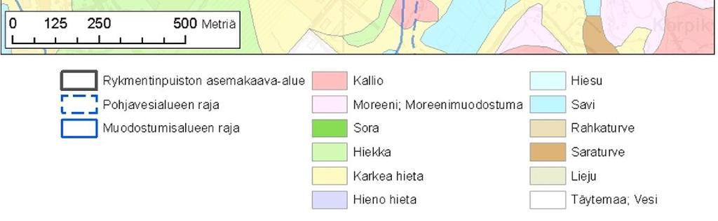 Hyrylän pohjavesialueella pohjaveden pinnankorkeus vaihtelee likimain välillä +42 +54.