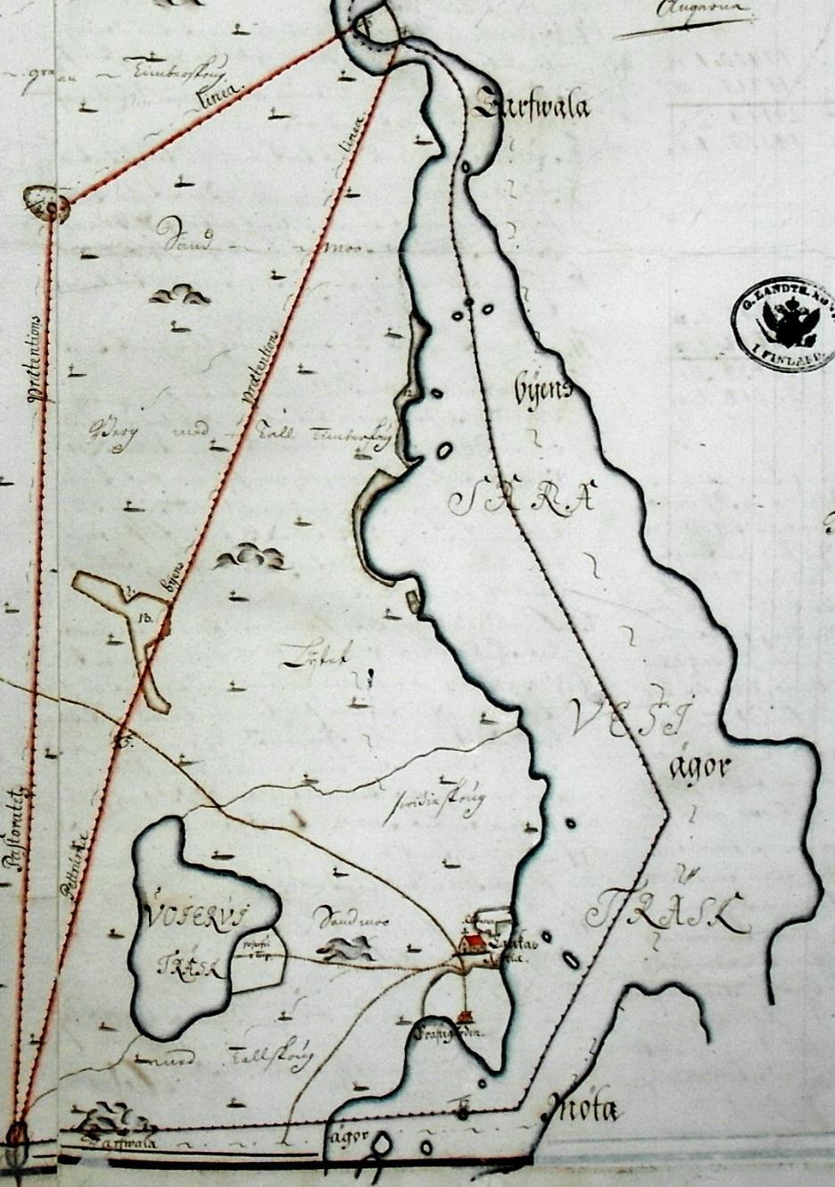 6 Ote v. 1705 kartasta (E47b 10/1) Muinaisjäännös LAUKAA HEVOSENPÄÄ Mjtunnus: Rauh.