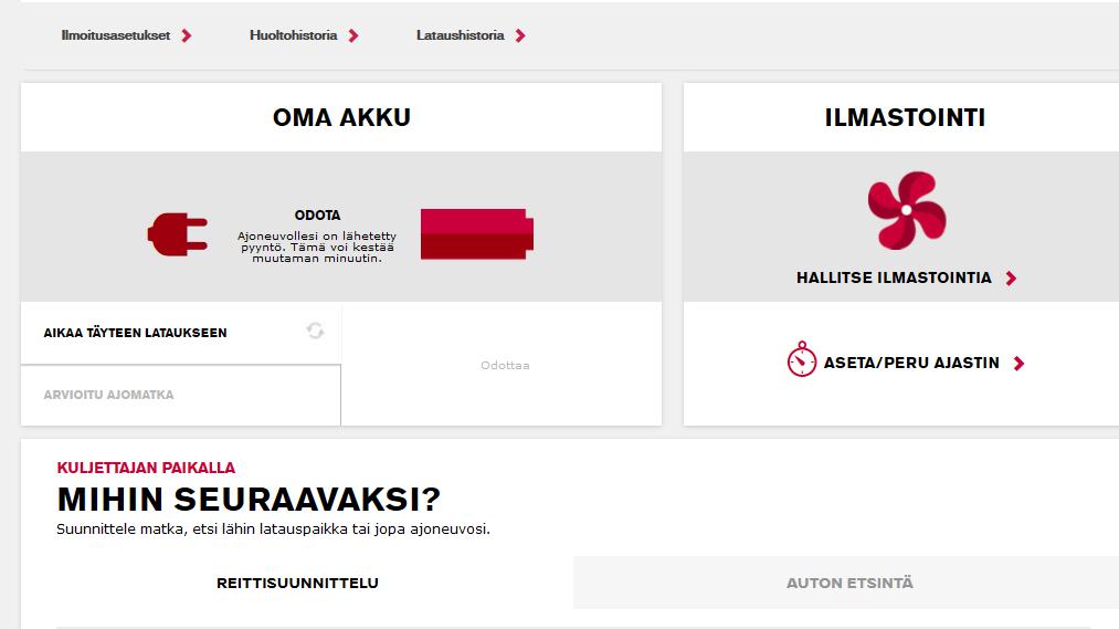 Yhteyspalvelut-sivulla aktiivinen tilaus oikeuttaa käyttämään kaikkia NissanConnect EV -sovelluksen toimintoja.