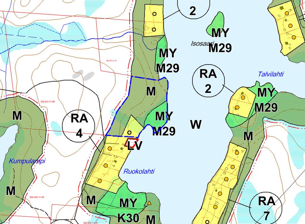 Uuraisten rantayleiskaavan muutos, Vahvajärvi 4 Kuva: Ote voimassa olevasta rantayleiskaavasta. Sinisellä on rajattu muutoksessa tarkasteltava alue. 1.2.