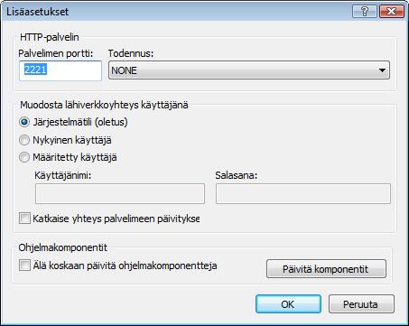 Peilin määrittämisen ensimmäisenä vaiheena on ottaa tämä asetus käyttöön, mikä tehdään valitsemalla Luo peili päivitystä varten -valintaruutu.